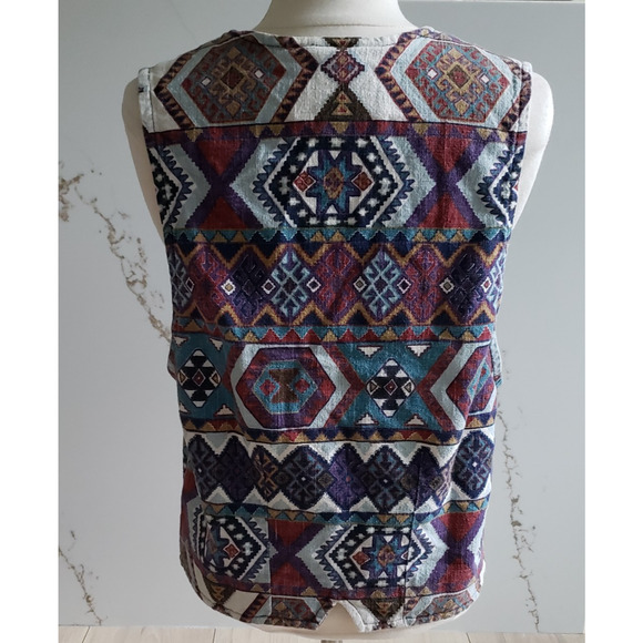 VTG Circle T Western Vest Womens L Brown Denim Snap Front Boho Rodeo Cowboy USA - Picture 3 of 5